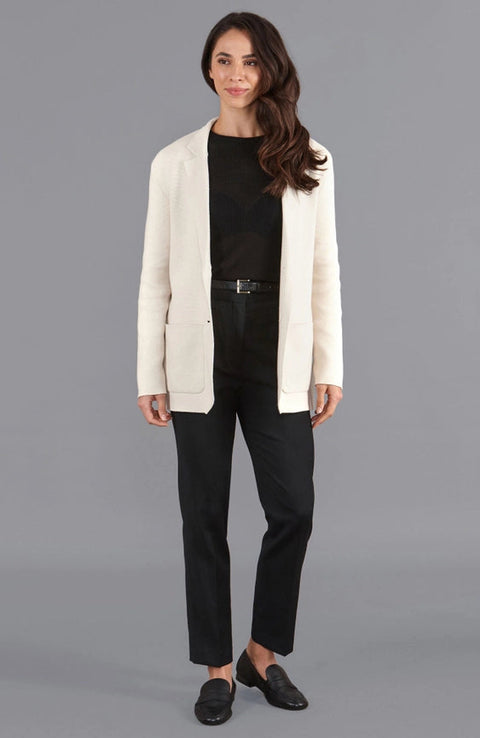 Womens Midweight Cotton Relaxed Fit Knitted Blazer Ecru-Blazer-Paul James Knitwear-XS-Regular-Urbanheer