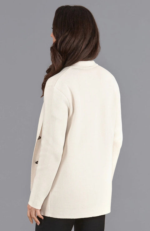 Womens Midweight Cotton Relaxed Fit Knitted Blazer Ecru-Blazer-Paul James Knitwear-XS-Regular-Urbanheer
