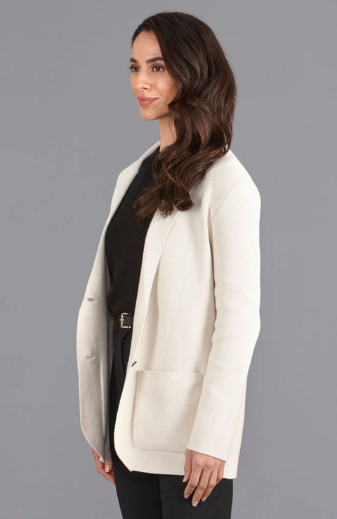 Womens Midweight Cotton Relaxed Fit Knitted Blazer Ecru-Blazer-Paul James Knitwear-XS-Regular-Urbanheer