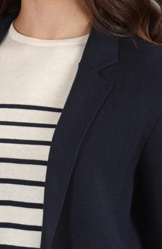 Womens Midweight Cotton Relaxed Fit Knitted Blazer Navy-Blazer-Paul James Knitwear-XS-Regular-Urbanheer
