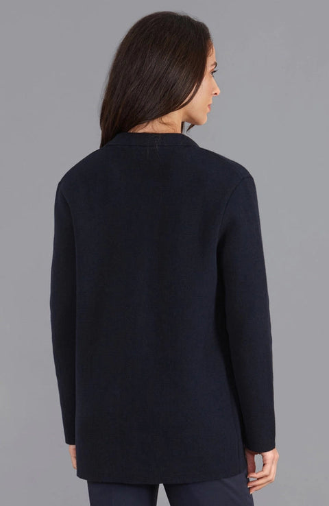 Womens Midweight Cotton Relaxed Fit Knitted Blazer Navy-Blazer-Paul James Knitwear-XS-Regular-Urbanheer