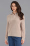 Womens Midweight Cotton Troyer Zip Neck Ribbed Jumper-Jumper-Paul James Knitwear-S-Linen-Urbanheer