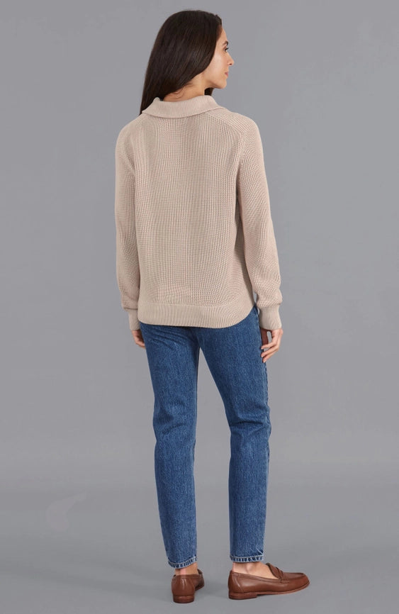 Womens Midweight Cotton Troyer Zip Neck Ribbed Jumper-Jumper-Paul James Knitwear-S-Linen-Urbanheer
