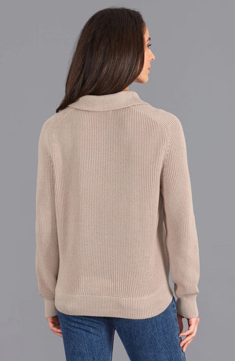 Womens Midweight Cotton Troyer Zip Neck Ribbed Jumper-Jumper-Paul James Knitwear-S-Linen-Urbanheer