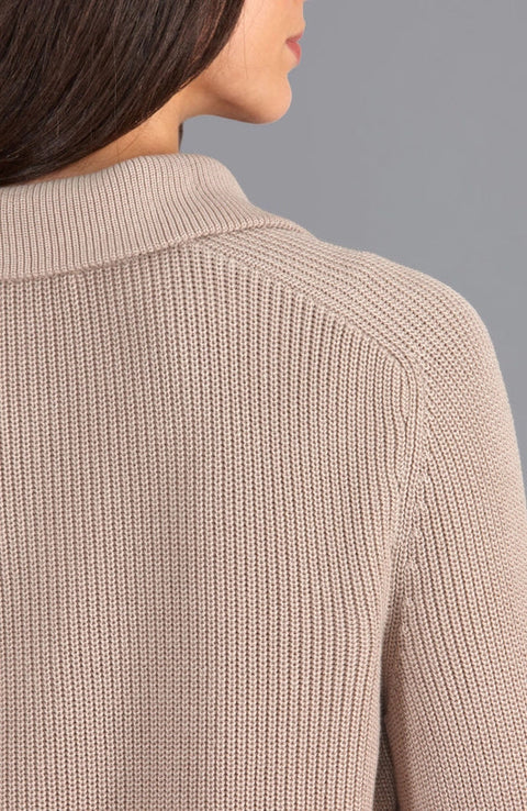 Womens Midweight Cotton Troyer Zip Neck Ribbed Jumper-Jumper-Paul James Knitwear-S-Linen-Urbanheer