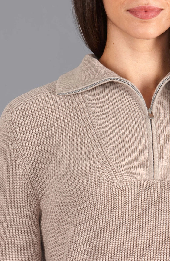 Womens Midweight Cotton Troyer Zip Neck Ribbed Jumper-Jumper-Paul James Knitwear-S-Linen-Urbanheer
