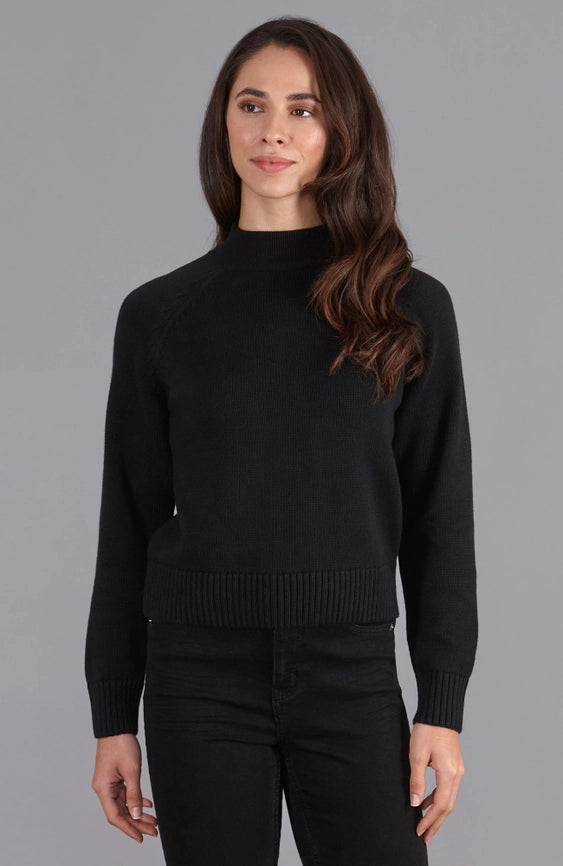 Womens Midweight Cotton Turtleneck Raglan Sleeve Jumper-Jumper-Paul James Knitwear-S-Black-Urbanheer