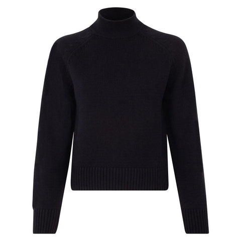 Womens Midweight Cotton Turtleneck Raglan Sleeve Jumper-Jumper-Paul James Knitwear-S-Black-Urbanheer