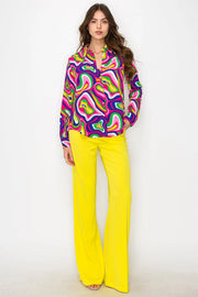 Women's Print Shirt with Circular Motif Pattern-Shirt-One n' More Inc.-S-Magenta-Royal-Sgreen-Urbanheer