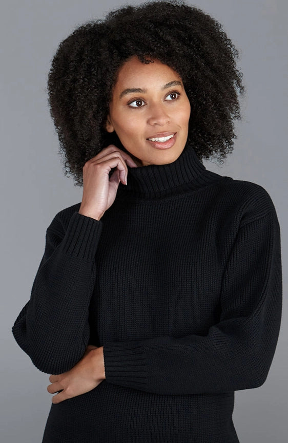 Womens Pure Cotton Heavyweight Submariner Roll Neck Jumper-Jumper-Paul James Knitwear-S-Black-Urbanheer