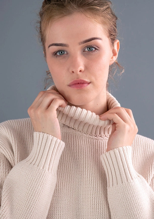 Womens Pure Cotton Heavyweight Submariner Roll Neck Jumper-Jumper-Paul James Knitwear-S-Black-Urbanheer