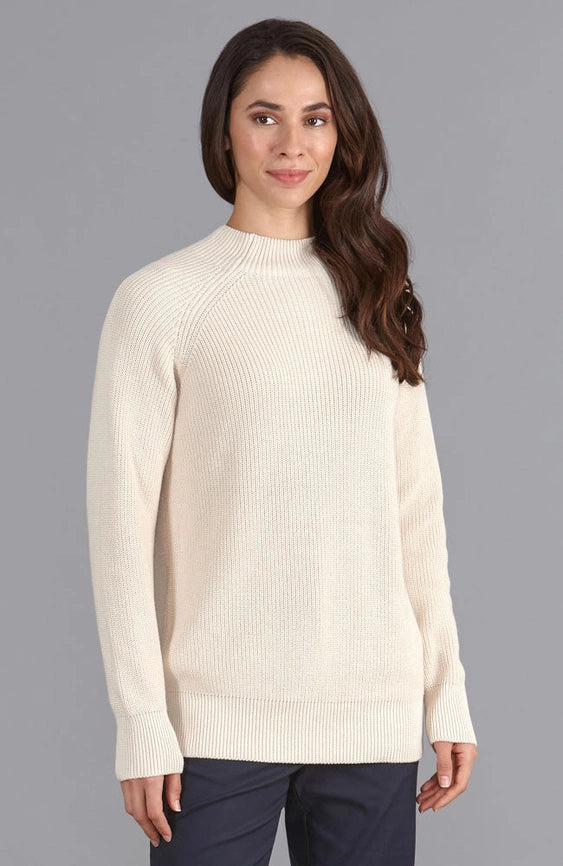 Womens Pure Cotton High Neck Raglan Jumper Ecru-Jumper-Paul James Knitwear-S-Ecru-Urbanheer