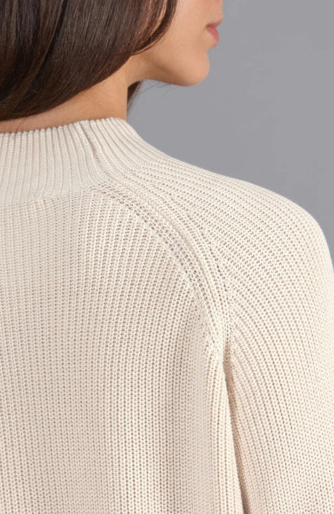Womens Pure Cotton High Neck Raglan Jumper Ecru-Jumper-Paul James Knitwear-S-Ecru-Urbanheer