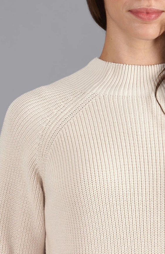 Womens Pure Cotton High Neck Raglan Jumper Ecru-Jumper-Paul James Knitwear-S-Ecru-Urbanheer