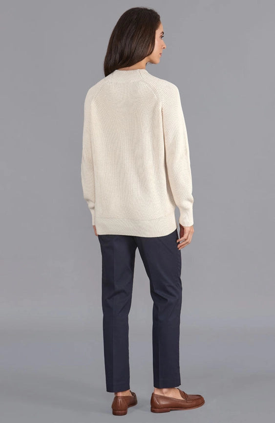 Womens Pure Cotton High Neck Raglan Jumper Ecru-Jumper-Paul James Knitwear-S-Ecru-Urbanheer