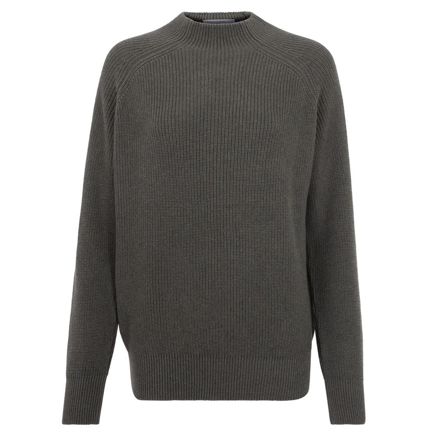 Womens Pure Cotton High Neck Raglan Jumper Khaki-Jumper-Paul James Knitwear-XS-Khaki-Urbanheer