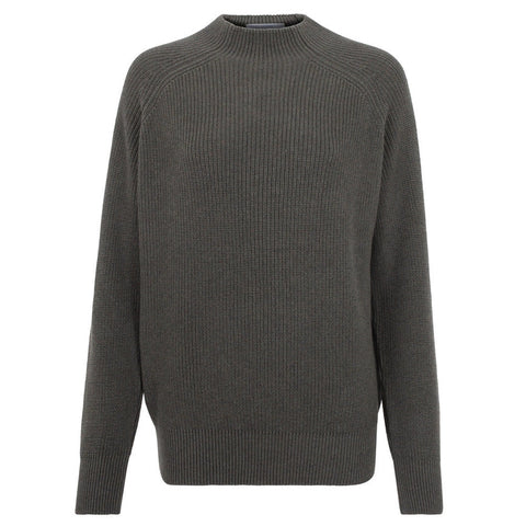 Womens Pure Cotton High Neck Raglan Jumper Khaki-Jumper-Paul James Knitwear-XS-Khaki-Urbanheer