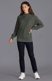 Womens Pure Cotton High Neck Raglan Jumper Khaki-Jumper-Paul James Knitwear-XS-Khaki-Urbanheer