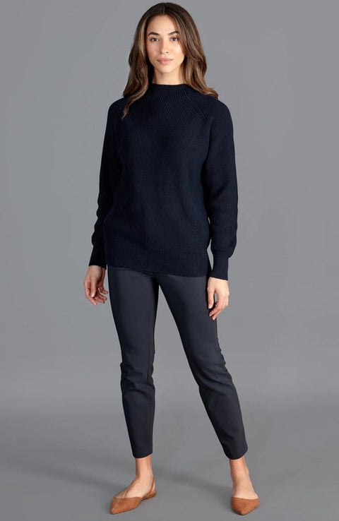 Womens Pure Cotton High Neck Raglan Jumper Navy-Jumper-Paul James Knitwear-XS-Navy-Urbanheer