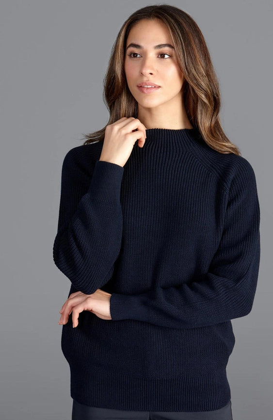 Womens Pure Cotton High Neck Raglan Jumper Navy-Jumper-Paul James Knitwear-XS-Navy-Urbanheer