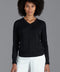 Womens Pure Cotton V-Neck Jumper-Jumper-Paul James Knitwear-XS-Black-Urbanheer