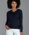Womens Pure Cotton V-Neck Jumper Navy-Jumper-Paul James Knitwear-XS-Navy-Urbanheer