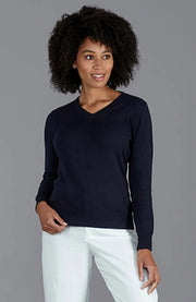 Womens Pure Cotton V-Neck Jumper Navy-Jumper-Paul James Knitwear-XS-Navy-Urbanheer
