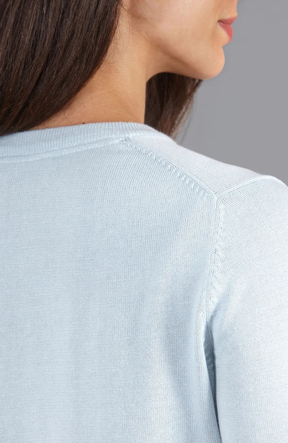 Womens Pure Cotton V-Neck Jumper Pale Blue-Jumper-Paul James Knitwear-XS-Pale Blue-Urbanheer