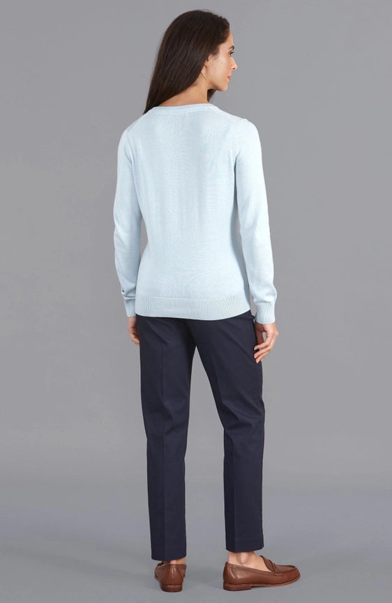 Womens Pure Cotton V-Neck Jumper Pale Blue-Jumper-Paul James Knitwear-XS-Pale Blue-Urbanheer