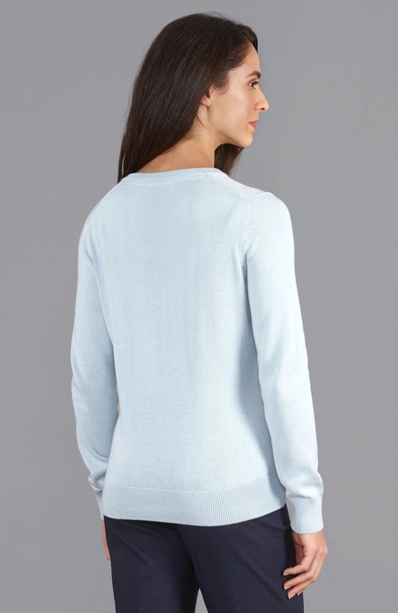Womens Pure Cotton V-Neck Jumper Pale Blue-Jumper-Paul James Knitwear-XS-Pale Blue-Urbanheer