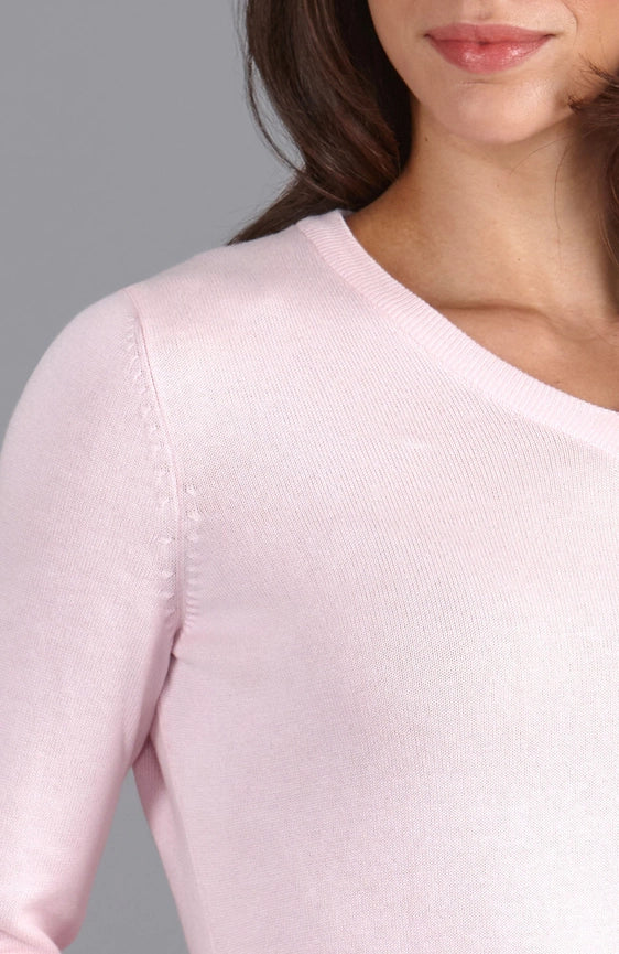 Womens Pure Cotton V-Neck Jumper Pink-Jumper-Paul James Knitwear-XS-Pink-Urbanheer