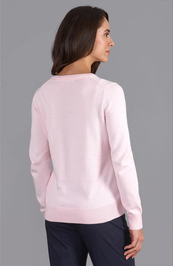 Womens Pure Cotton V-Neck Jumper Pink-Jumper-Paul James Knitwear-XS-Pink-Urbanheer