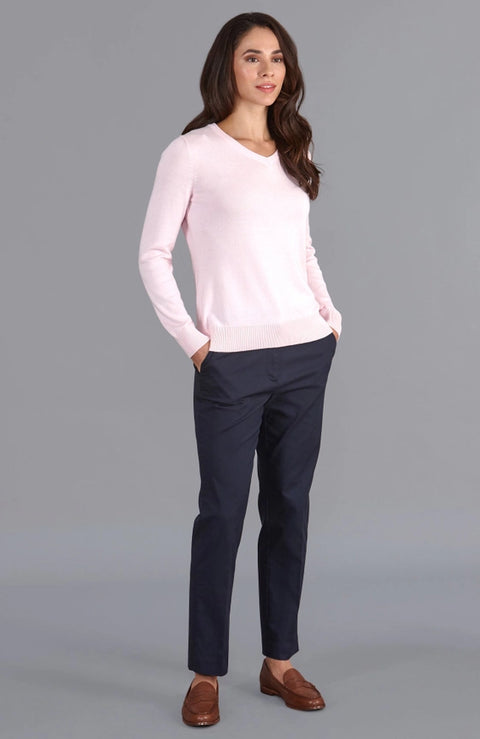 Womens Pure Cotton V-Neck Jumper Pink-Jumper-Paul James Knitwear-XS-Pink-Urbanheer
