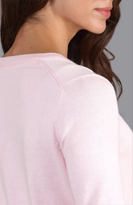 Womens Pure Cotton V-Neck Jumper Pink-Jumper-Paul James Knitwear-XS-Pink-Urbanheer