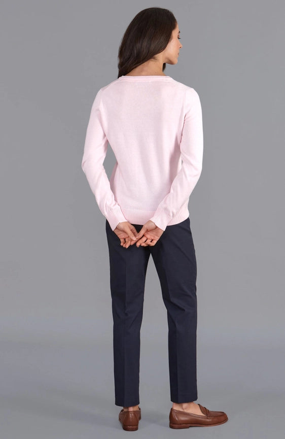 Womens Pure Cotton V-Neck Jumper Pink-Jumper-Paul James Knitwear-XS-Pink-Urbanheer