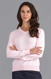Womens Pure Cotton V-Neck Jumper Pink-Jumper-Paul James Knitwear-XS-Pink-Urbanheer