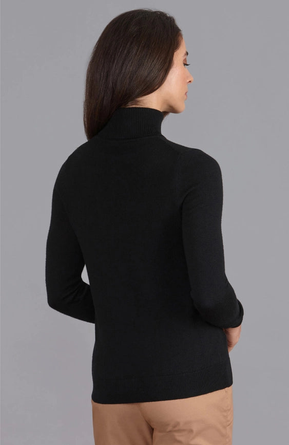 Womens Pure Extra Fine Merino Wool Roll Neck Jumper-Jumper-Paul James Knitwear-XS-Black-Urbanheer