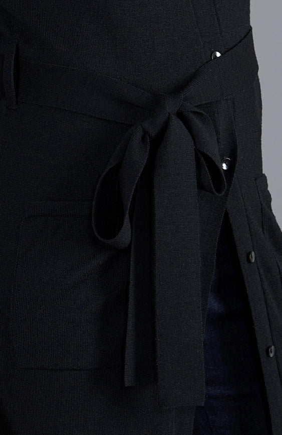 Womens Pure Extrafine Merino Long Cardigan Dress-Dress-Paul James Knitwear-S-Black-Urbanheer