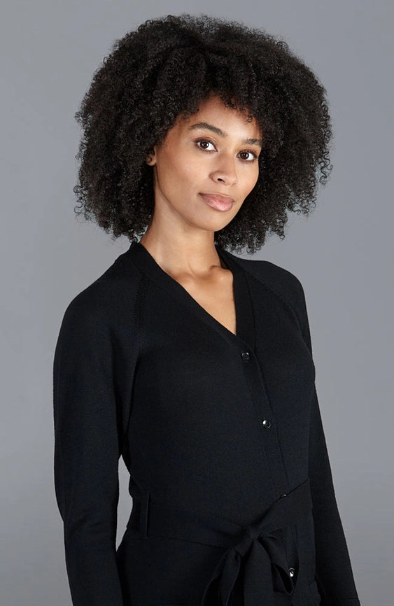 Womens Pure Extrafine Merino Long Cardigan Dress-Dress-Paul James Knitwear-S-Black-Urbanheer