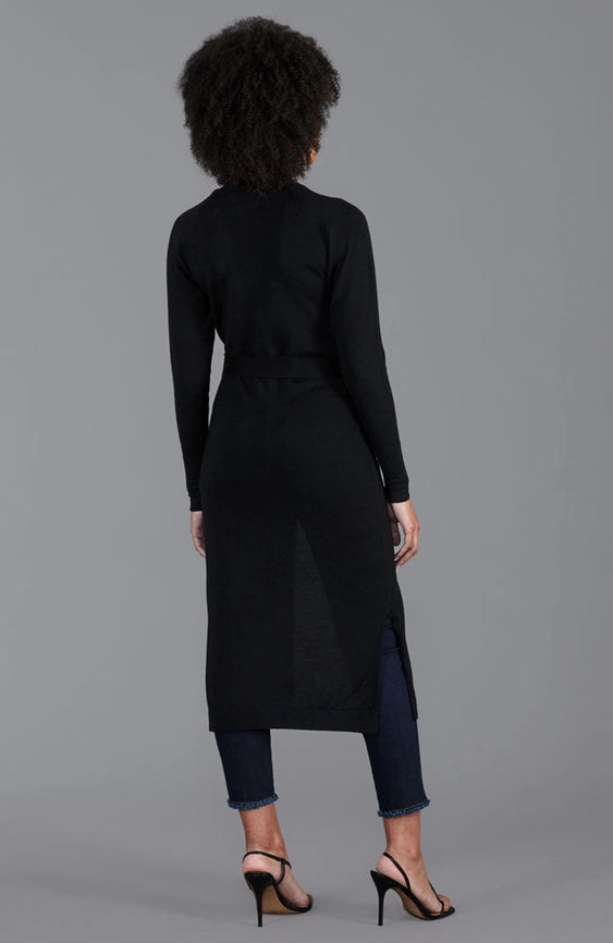 Womens Pure Extrafine Merino Long Cardigan Dress-Dress-Paul James Knitwear-S-Black-Urbanheer