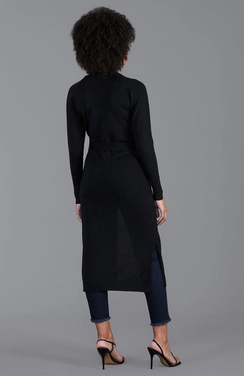Womens Pure Extrafine Merino Long Cardigan Dress-Dress-Paul James Knitwear-S-Black-Urbanheer
