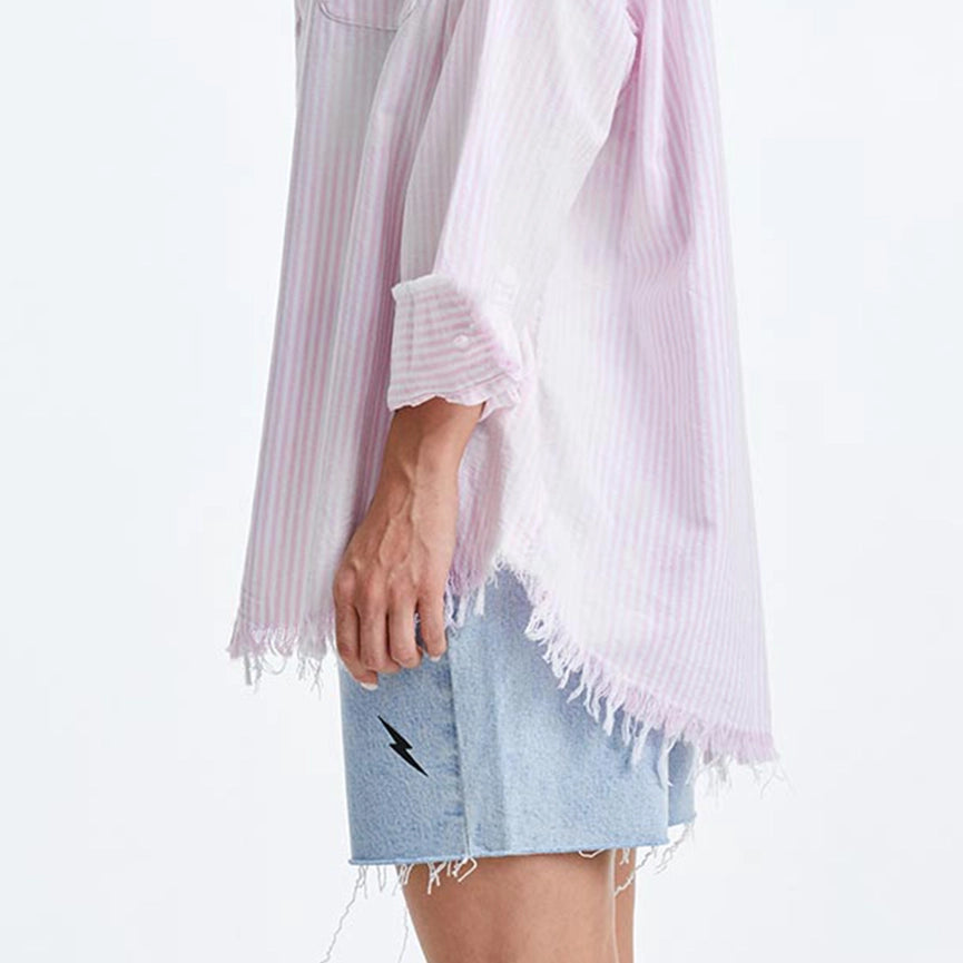 Women's Ragged Long Sleeve Loose Chambray Shirts LIGHT PURPLE/WHITE STRIPE-Shirts-BAYEAS-XS-LIGHT PURPLE/WHITE STRIPE-Urbanheer