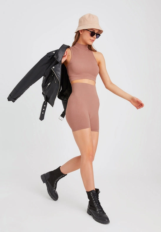 Women's Seamless Sports Shorts brown-Shorts-Leif Nelson GmbH-M/L-Urbanheer