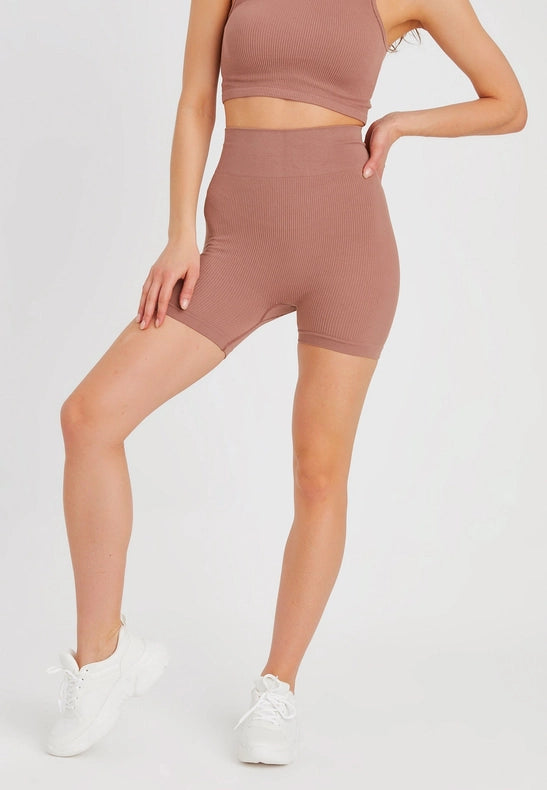 Women's Seamless Sports Shorts brown-Shorts-Leif Nelson GmbH-M/L-Urbanheer