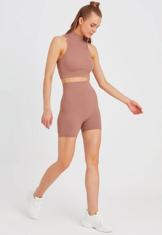 Women's Seamless Sports Shorts brown-Shorts-Leif Nelson GmbH-M/L-Urbanheer