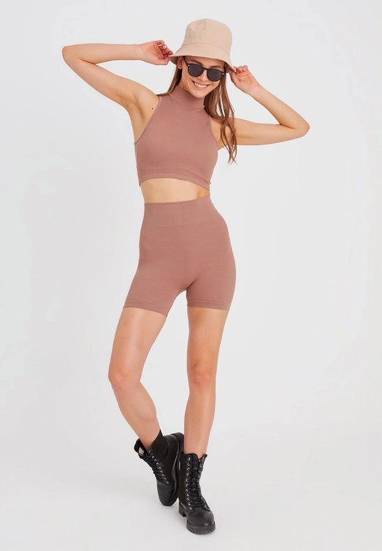 Women's Seamless Sports Shorts brown-Shorts-Leif Nelson GmbH-M/L-Urbanheer