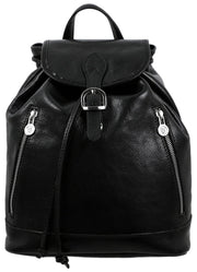 Womens Tan Leather Backpack - White Noise Black-Backpacks-Time Resistance-9.8 x 5.5 x 11.8 in (25 x 14 x 30 cm)-Black-Urbanheer