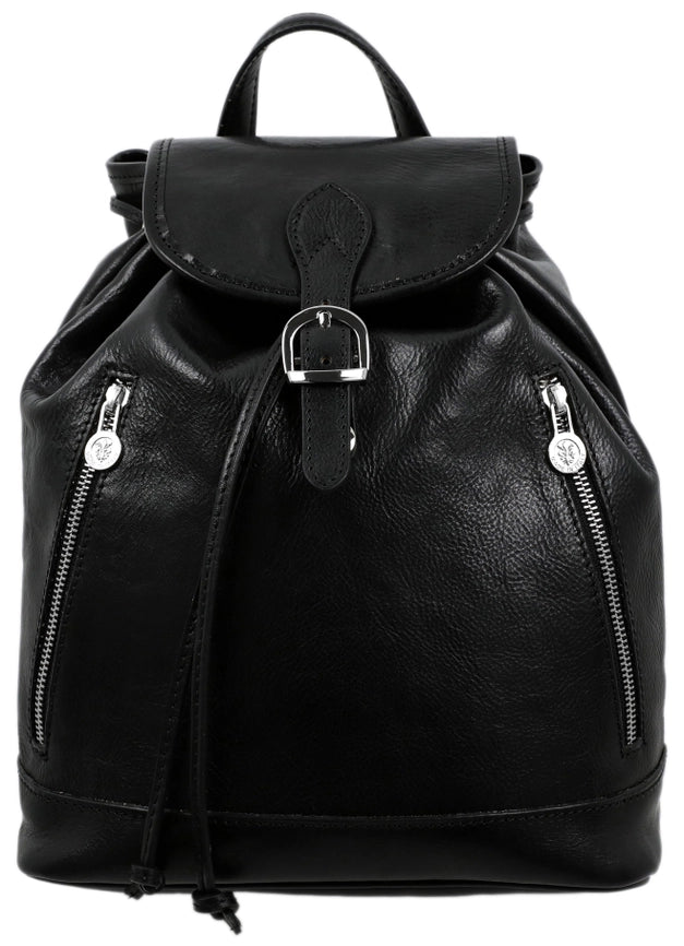 Womens Tan Leather Backpack - White Noise Black-Backpacks-Time Resistance-9.8 x 5.5 x 11.8 in (25 x 14 x 30 cm)-Black-Urbanheer