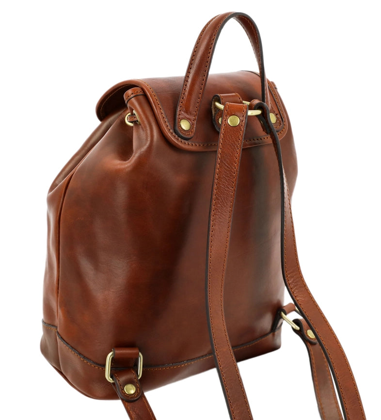 Womens Tan Leather Backpack - White Noise Cognac-Backpacks-Time Resistance-9.8 x 5.5 x 11.8 in (25 x 14 x 30 cm)-Cognac-Urbanheer
