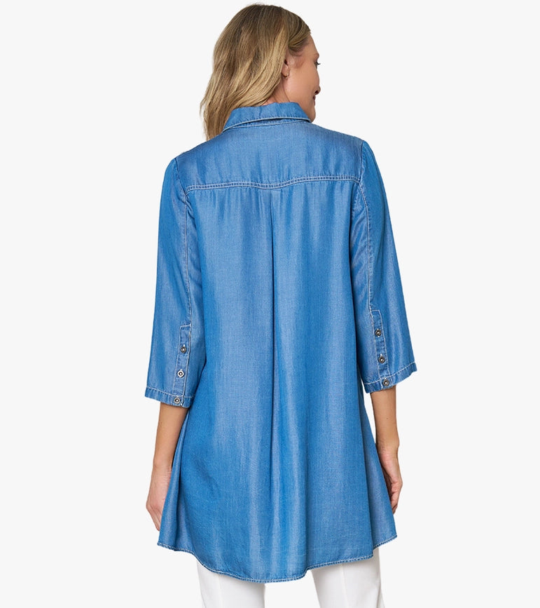 Women's Tencel® Denim Shirt Top Storyteller Tunic-Tunic-Stella Carakasi-XS-MEDIUM WASH-Urbanheer
